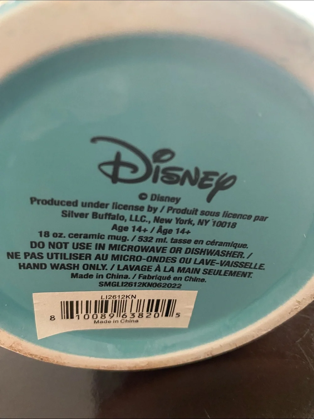 Disney Turquoise Ceramic Mug — Teal Blue Finish
